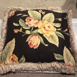 Floral Throw Pillow with Fringe made with Ralph Lauren Charleston fabric 15”sq